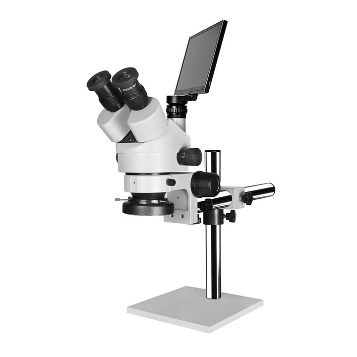 Katway HH-MS02B Trinocular Stereoscopic Microscope,Single Arm Boom Stand,7X-45X Magnification with LED Light and LCD Digital