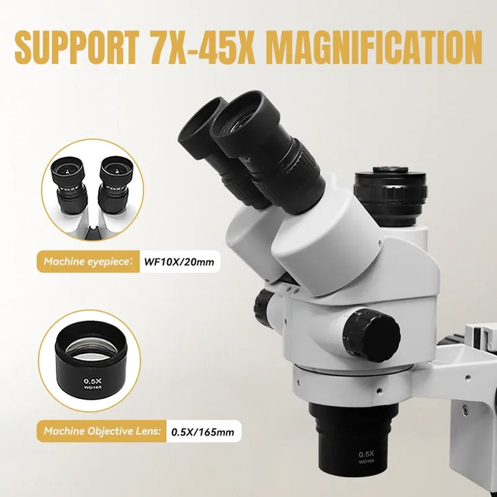 Katway HH-MH02B Trinocular Stereo Microscope, Articulating Arm Stand with Base Plate,7X-45X Magnification, with LCD Digital