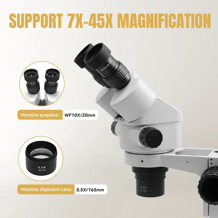 Katway HH-MS03B Trinocular Stereo Zoom Microscope,Clamping Articulating Arm Stand LED Light Includes LCD Digital