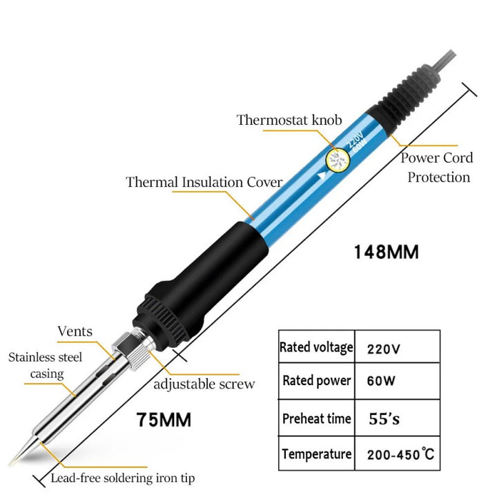 7-in-1 Adjustable Temperature Electric Soldering Iron Kit, 60W Welding Repair Tool, 220V/110V,HH-AA77