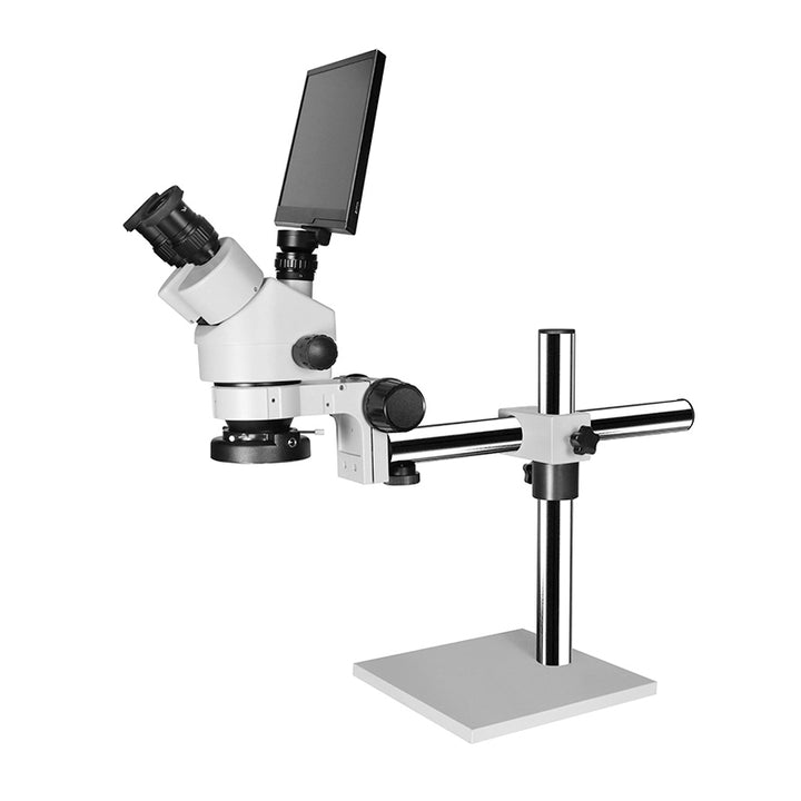 Katway HH-MS02B Trinocular Stereoscopic Microscope,Single Arm Boom Stand,7X-45X Magnification with LED Light and LCD Digital