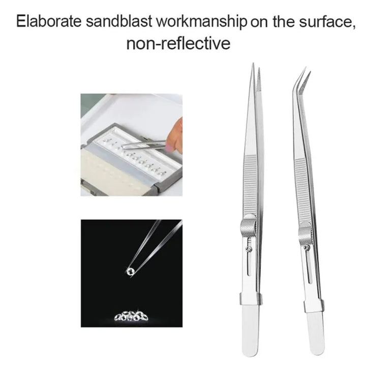 Set of 2 Precision Stainless Steel Straight and Angled Tweezers, HH-TW15