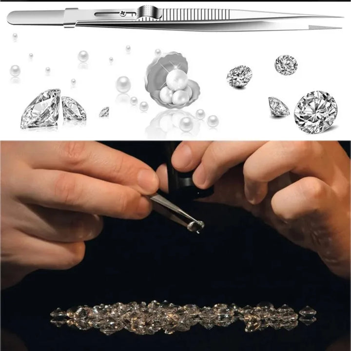 Set of 2 Precision Stainless Steel Straight and Angled Tweezers, HH-TW15