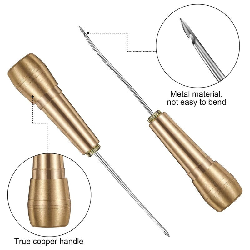9Pcs Leather Sewing Kit, Copper Handle Leather Sewing Awl, Needle Set, Suitable for Repairing Leather Canvas Tent Shoes,HH-AA125 - Image 9