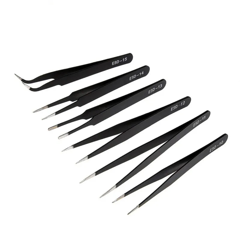 Anti-Static Stainless Steel Tweezers Set with Straight and Curved Tips, HH-TW12