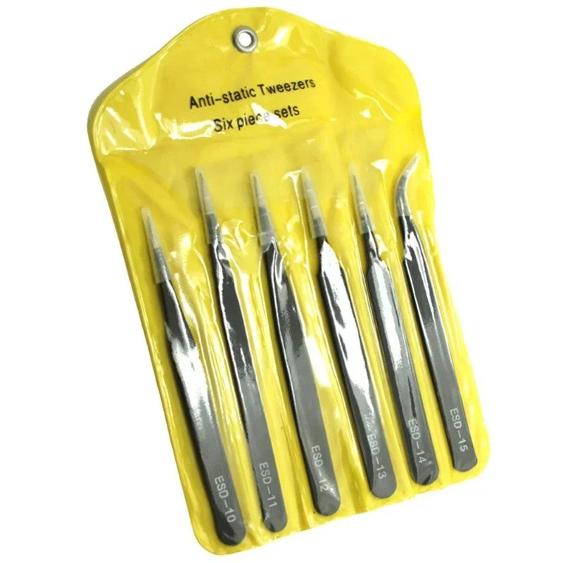6PCS Stainless Steel Precision Tweezers Set Electronics Repair Soldering Craft – ESD Anti-Static Repair Tools HH-AA114 - Image 2