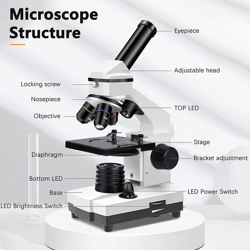 Compound Microscope with Microscope Slide Set, Cell Phone Adapter, HH-CO01