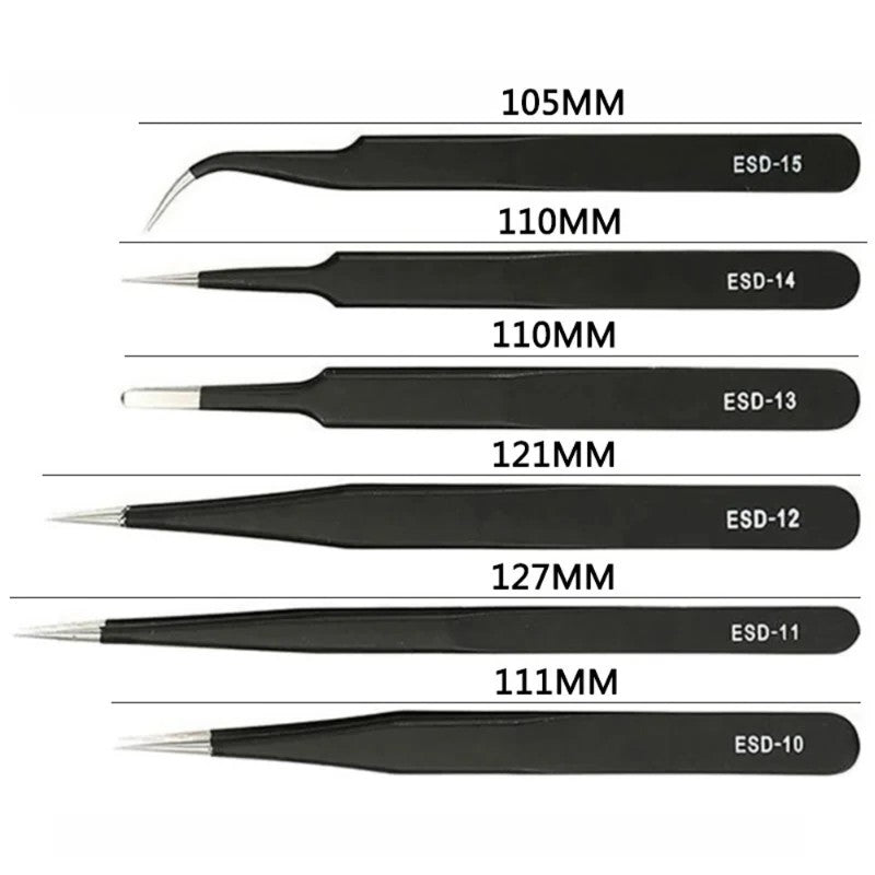 6PCS Stainless Steel Precision Tweezers Set Electronics Repair Soldering Craft – ESD Anti-Static Repair Tools HH-AA114 - Image 3