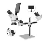 Katway HH-MS02B Trinocular Stereoscopic Microscope,Single Arm Boom Stand,7X-45X Magnification with LED Light and LCD Digital