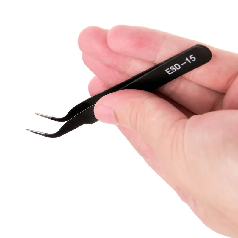 Anti-Static Stainless Steel Tweezers Set with Straight and Curved Tips, HH-TW12
