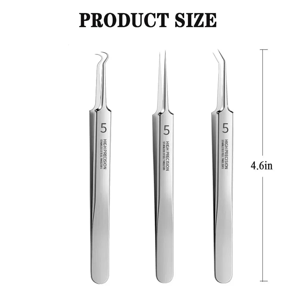 Acne Removal Tool Ultra-Fine Blackhead Tweezers Three-Piece Set, HH-TW13