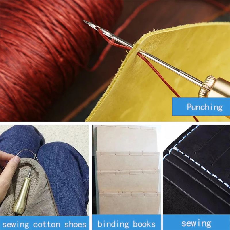 9Pcs Leather Sewing Kit, Copper Handle Leather Sewing Awl, Needle Set, Suitable for Repairing Leather Canvas Tent Shoes,HH-AA125 - Image 6