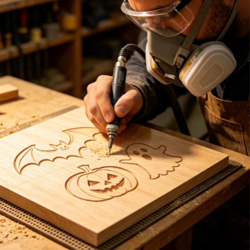 How to Engrave a Halloween Wooden Sign With a Pneumatic Engraver