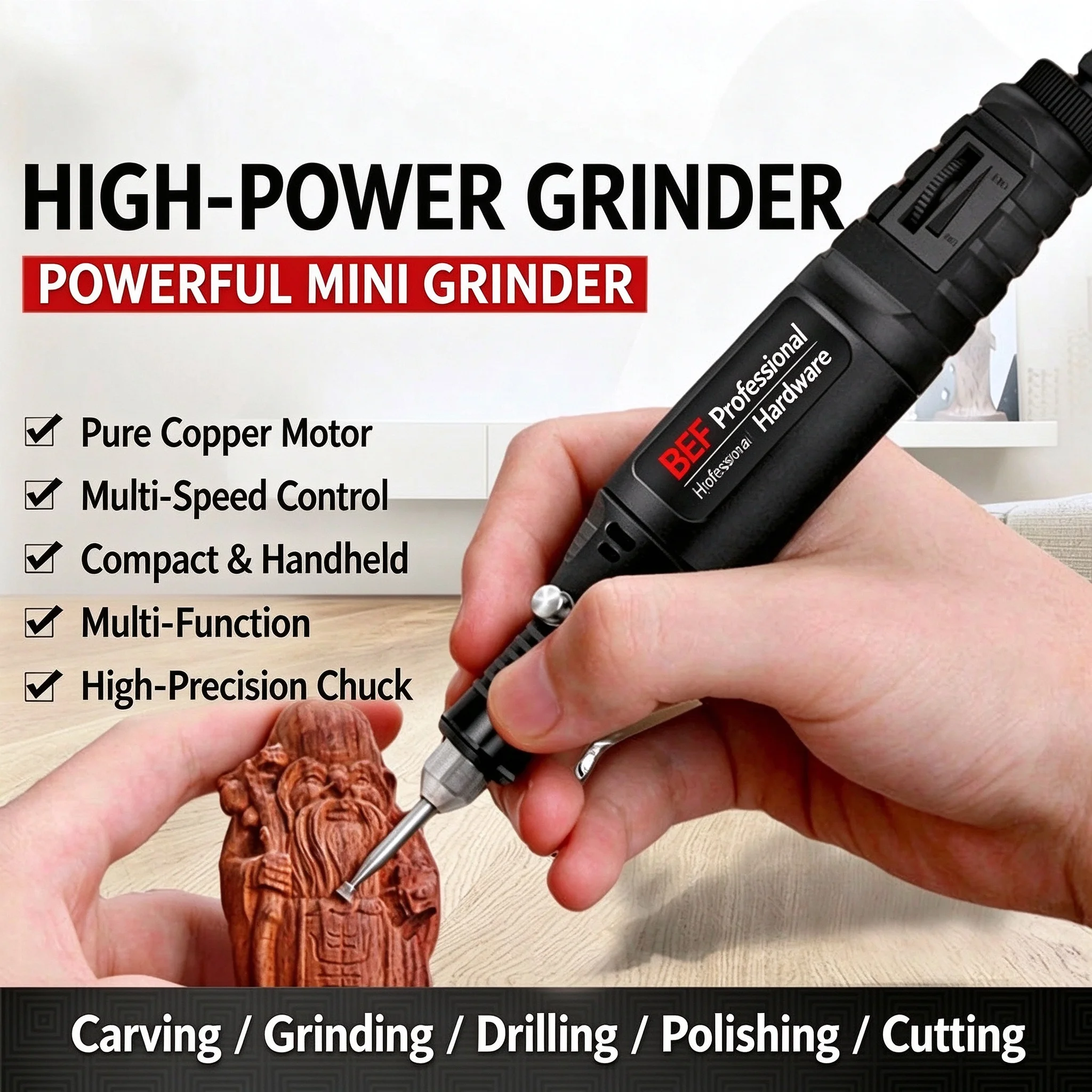 Artisan’s Mini Rotary Tool Kit — 9-in-1 Precision Engraver for Gemstone & Hobby Crafting